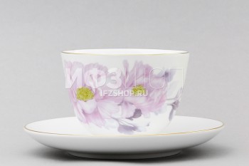 Чашка с блюдцем чайная ф. Весенняя-2 рис. Нежный пион (сиреневый, с упаковкой)