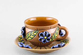 Чашка с блюдцем чайная ф. Штрих рис. Синие цветы