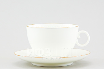 Чашка с блюдцем чайная ф. Яблочко рис. Золотой кант в подарочной коробке (Цветы)