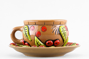 Чашка с блюдцем чайная ф. Штрих рис. Красные ягоды