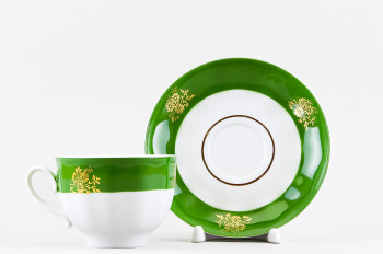 Чашка с блюдцем чайная ф. Гранатовый рис. Зеленый борт