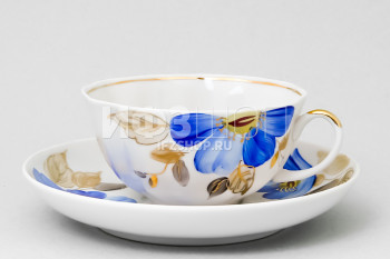 Набор из 6 чашек с блюдцем чайных ф. Тюльпан рис. Синий цветок