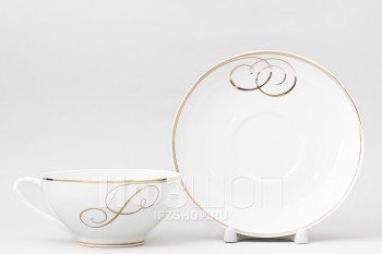 Чашка с блюдцем чайная ф. Купольная рис. Золотые завитки