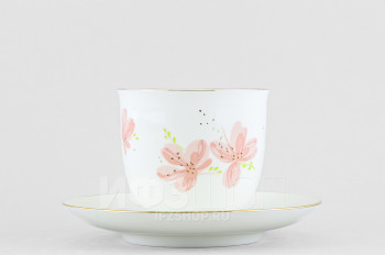 Чашка с блюдцем кофейная ф. Ландыш рис. Розовые цветы