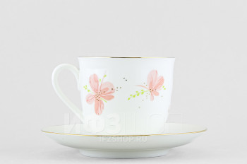 Чашка с блюдцем кофейная ф. Ландыш рис. Розовые цветы