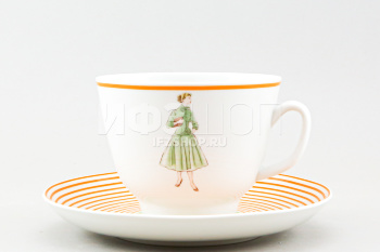 Чашка с блюдцем чайная ф. Подарочная рис. Оттепель (оранжевый)