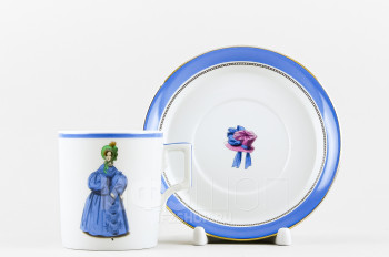 Чашка с блюдцем чайная ф. Гербовая рис. Modes de Paris (синий, 1836 год)