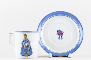 Чашка с блюдцем чайная ф. Гербовая рис. Modes de Paris (синий, 1836 год)