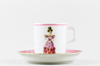 Чашка с блюдцем чайная ф. Гербовая рис. Modes de Paris (розовый, 1828 год)