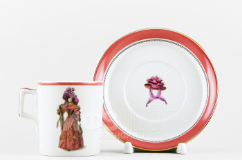 Чашка с блюдцем чайная ф. Гербовая рис. Modes de Paris (кирпичный, 1827 год)