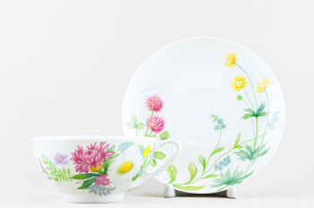 Чашка с блюдцем чайная ф. Купольная рис. Полевые цветы №2