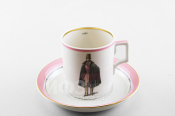 Чашка с блюдцем чайная ф. Гербовая рис. Modes de Paris (розовый, 1840 год)