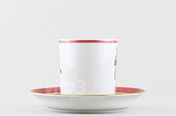 Чашка с блюдцем чайная ф. Гербовая рис. Modes de Paris (кирпичный, 1838 год)
