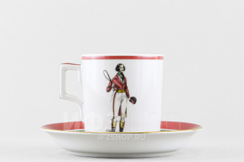 Чашка с блюдцем чайная ф. Гербовая рис. Modes de Paris (кирпичный, 1838 год)