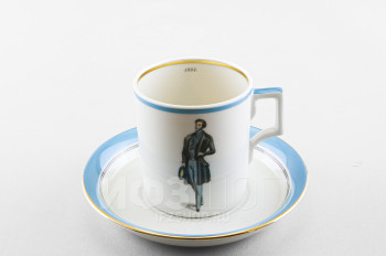 Чашка с блюдцем чайная ф. Гербовая рис. Modes de Paris (голубой, 1844 год)