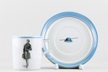 Чашка с блюдцем чайная ф. Гербовая рис. Modes de Paris (голубой, 1844 год)