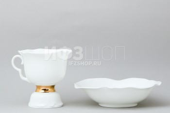 Чашка с блюдцем чайная ф. Белый цветок рис. Золотая лента