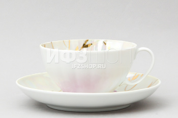 Чашка с блюдцем чайная ф. Белый лебедь рис. Розовая сирень