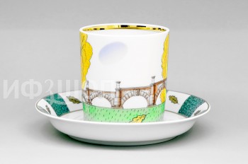 Чашка с блюдцем чайная ф. Гербовая рис. Пандус. Осень в Царском селе
