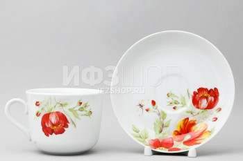 Чашка с блюдцем чайная ф. Ностальгия рис. Красные цветы