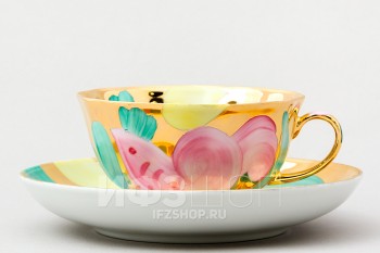 Чашка с блюдцем чайная ф. Тюльпан рис. Розовая птица