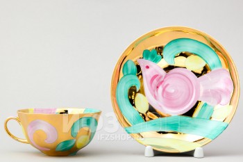 Чашка с блюдцем чайная ф. Тюльпан рис. Розовая птица