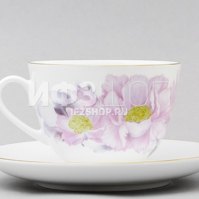 Чашка с блюдцем чайная ф. Весенняя-2 рис. Нежный пион (сиреневый, с упаковкой)