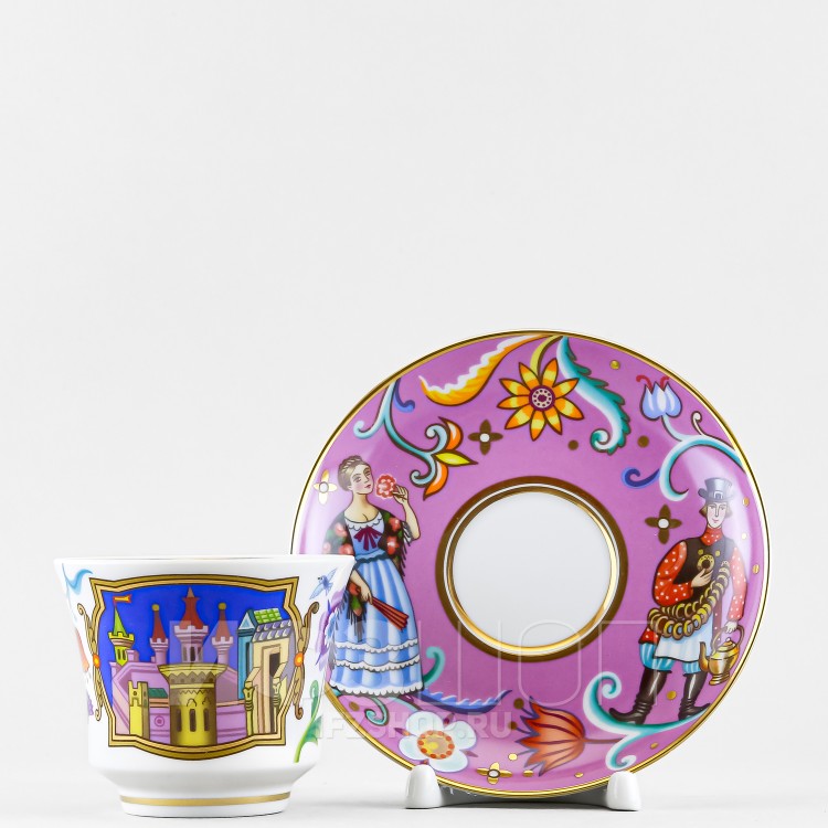 Чашка с блюдцем чайная ф. Банкетная рис. Чудоград. Конфеты-бараночки 