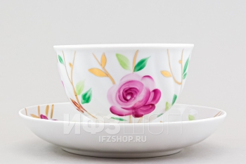 Чашка с блюдцем чайная ф. Голубая роза рис. Розовая фантазия