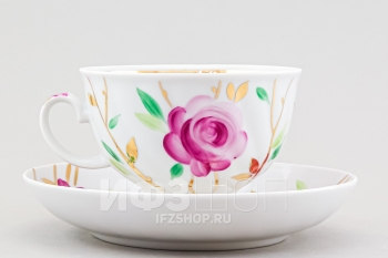 Чашка с блюдцем чайная ф. Голубая роза рис. Розовая фантазия