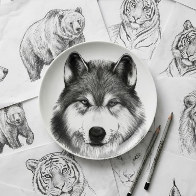 Тарелка плоская 20 см ф. Универсал рис. Волк