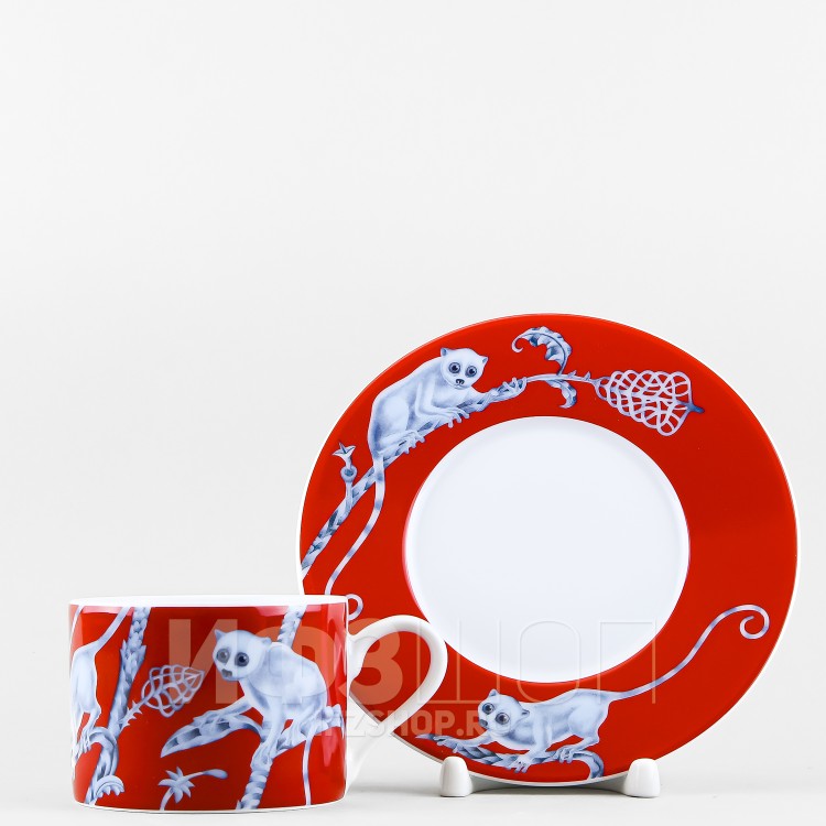 Чашка с блюдцем чайная ф. Соло рис. Лямурия красная 