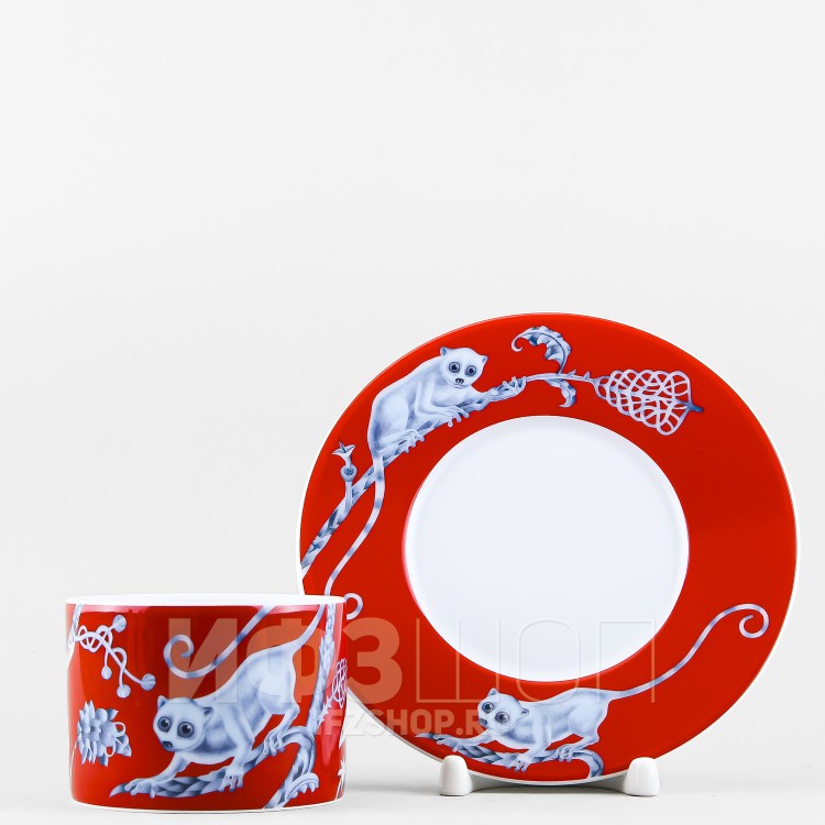 Чашка с блюдцем чайная ф. Соло рис. Лямурия красная 