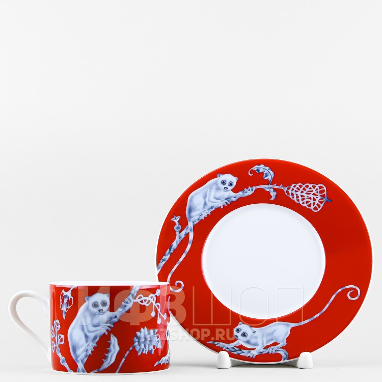 Чашка с блюдцем чайная ф. Соло рис. Лямурия красная 