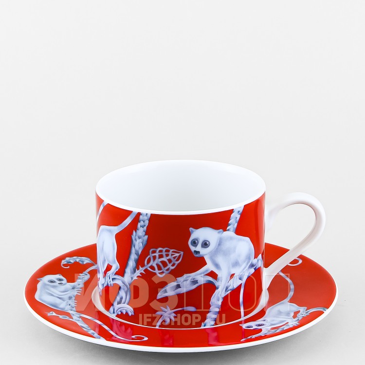 Чашка с блюдцем чайная ф. Соло рис. Лямурия красная 