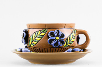 Чашка с блюдцем чайная ф. Штрих рис. Синие цветы