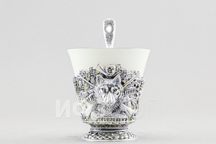 Набор для чая посеребренный Волк, 3 предмета 