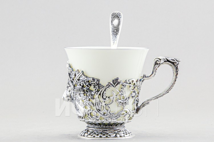 Набор для чая посеребренный Волк, 3 предмета 