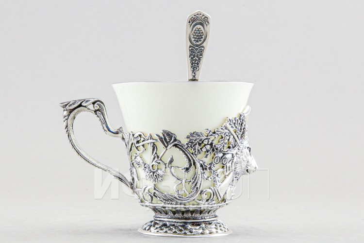 Набор для чая посеребренный Волк, 3 предмета 