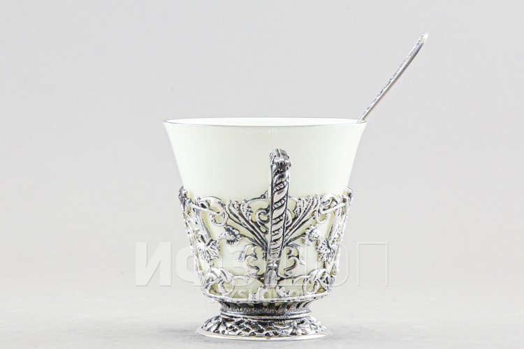 Набор для чая посеребренный Волк, 3 предмета 