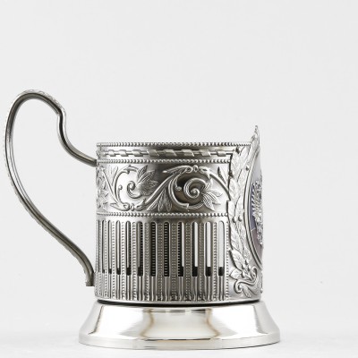 Подстаканник никелированный с эмалью, Герб РФ