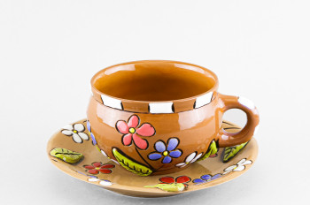Чашка с блюдцем чайная ф. Штрих рис. Разноцветные цветы