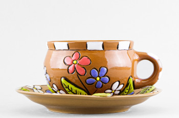 Чашка с блюдцем чайная ф. Штрих рис. Разноцветные цветы