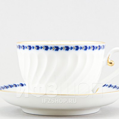Чашка с блюдцем чайная ф. Витая рис. Кобальтовый фриз