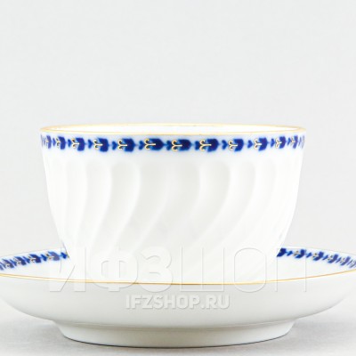 Чашка с блюдцем чайная ф. Витая рис. Кобальтовый фриз