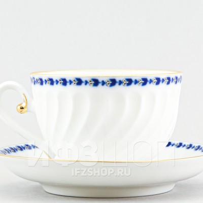 Чашка с блюдцем чайная ф. Витая рис. Кобальтовый фриз