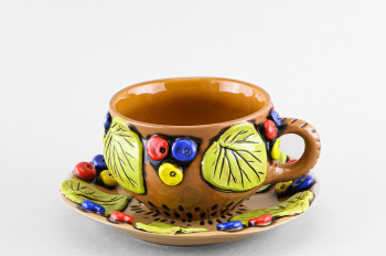 Чашка с блюдцем чайная ф. Штрих рис. Разноцветные ягоды
