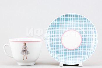 Чашка с блюдцем чайная ф. Подарочная рис. Оттепель (серо-голубой)