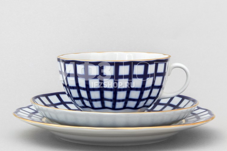 Комплект чайный ф. Тюльпан рис. Кобальтовая клетка в Москве