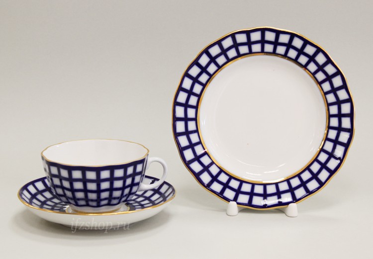 Комплект чайный ф. Тюльпан рис. Кобальтовая клетка в Москве